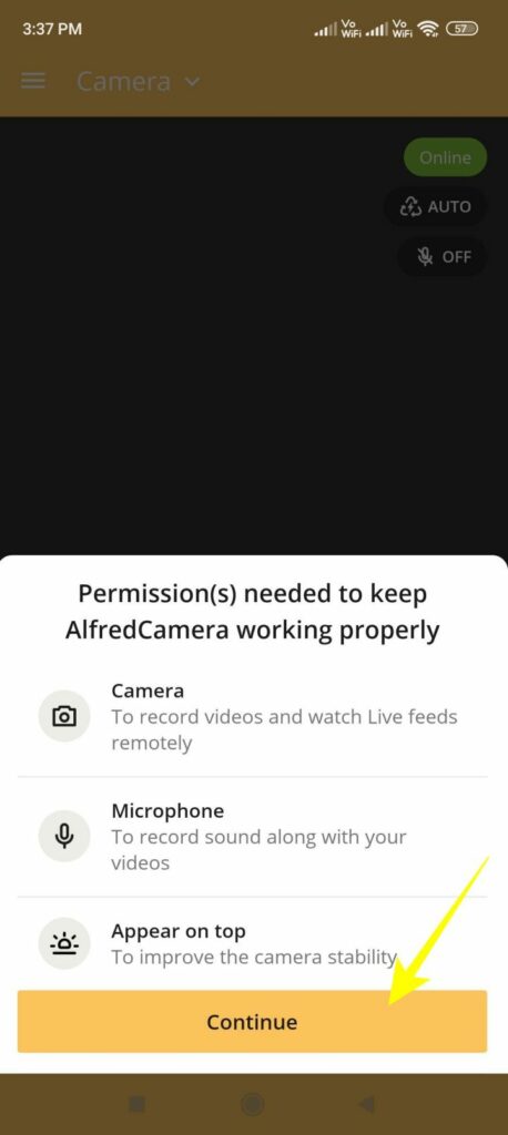 Alfred Camera permissions for setting up Camera
